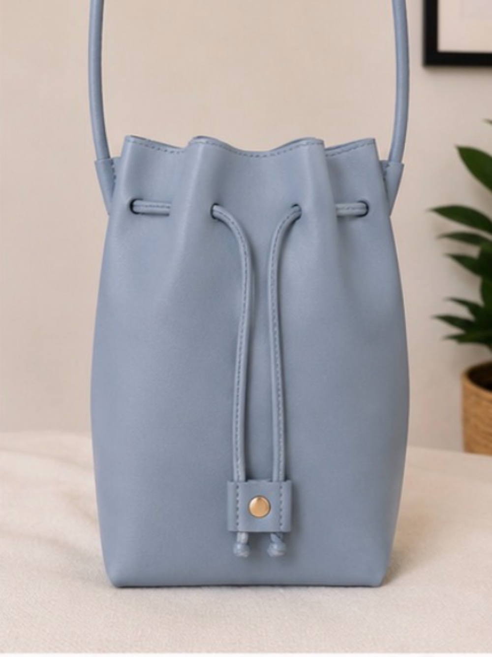Mini Dusty Blue Bucket Bag Crossbody Minimalist Y2K Style Purse